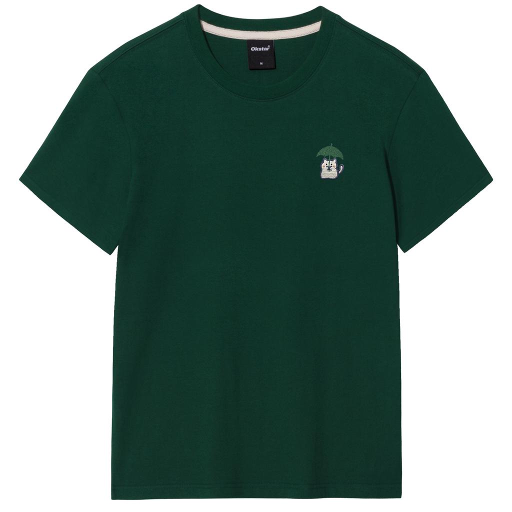OKSTAR Rain Cat Embroidered Short Sleeve T-Shirt (Type C)
