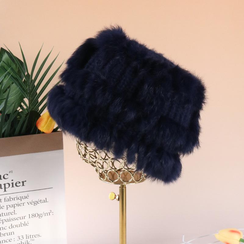 Winter Rabbit Fur Hat Female Face Small Versatile Hairy Bucket Hat Plush Knitted Wool Hat