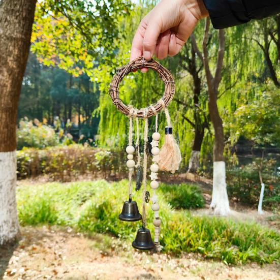 Rattan Bell Pendant Wind Chime 32cm Hand-Woven Witch Bell for Home Decor Positive Energy Door Chime Hanging Christmas Bell Aesthetic Garden Decor