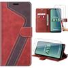 Case for Samsung Galaxy A15 5G-4G, Red, Two-Tone Pattern PU Leather Protection with Card Pocket and Stand + 2 Tempered Glasses