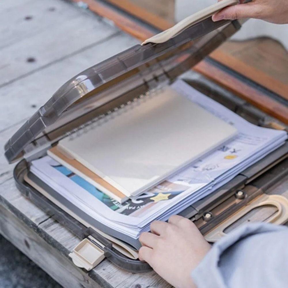 Plastic A4 File Folder with Handle Handheld File Bag Practical Documents Case Office Supplies