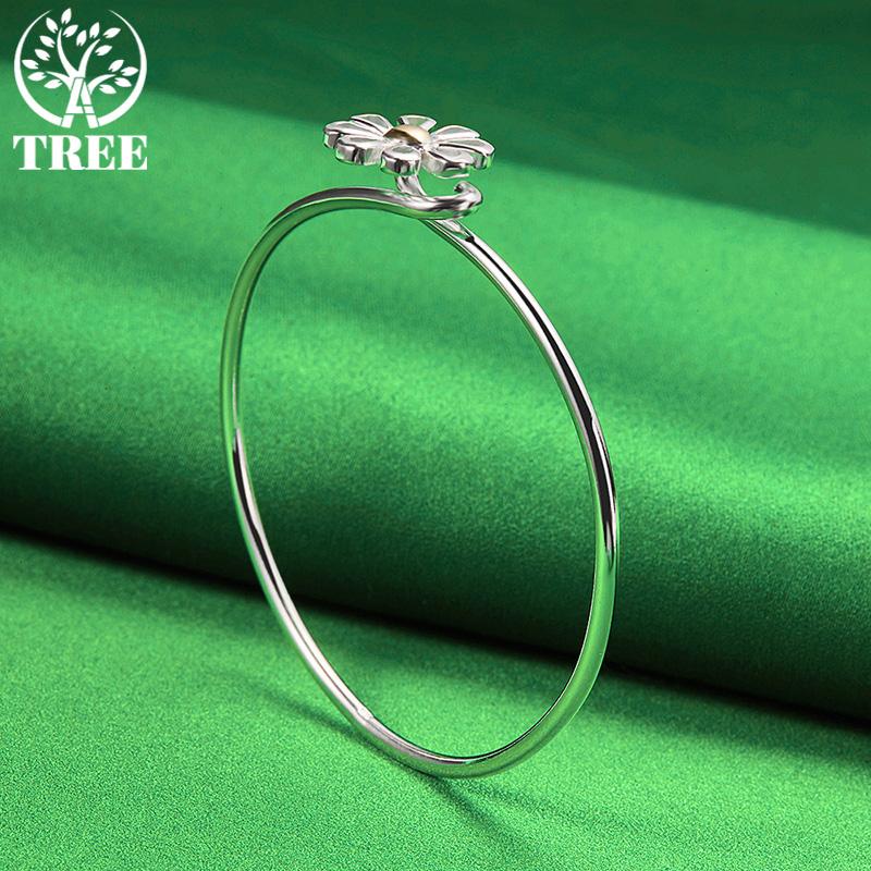 Adjustable 925 Sterling Silver Daisy Flower Bangle For Women Men Fashion Party Girl Birthday Gift Beautiful Jewelry Accessories