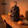 Rustic Seagrass Storage Handwoven Halloween Pumpkin Basket, Spooky Candy Basket with Lid, Vintage Wicker Holder Light Up Lantern LED Candle for Table