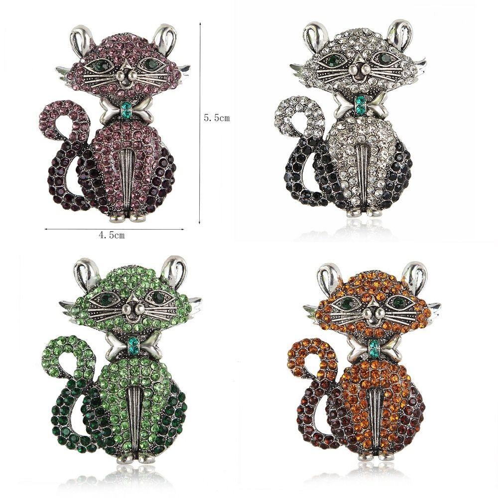 Lovely Design Cat Brooches Rhinestone Vintage Pin Feminine Style Animal Brooch Party Accessories