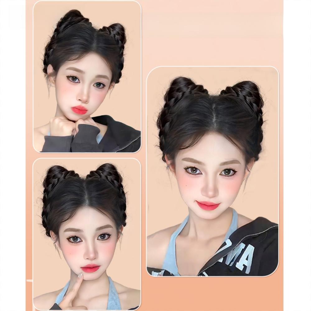Natural Cat Ear Wig Bag Fluffy Cat's Ear Hair Bun Fashion Bun Head Wig  Hair Accessories