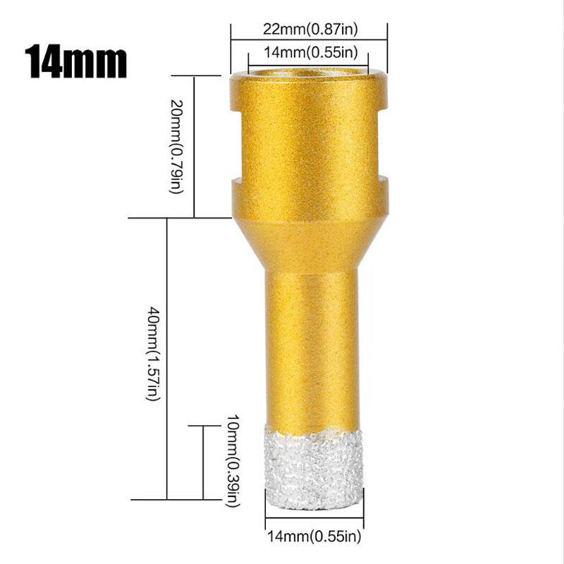 Резьбовое паяное алмазное сверло для бурения отверстий, сверло для угловой шлифовальной машины M14 для керамической плитки, мрамора, гранита, кирпича 6-65 мм