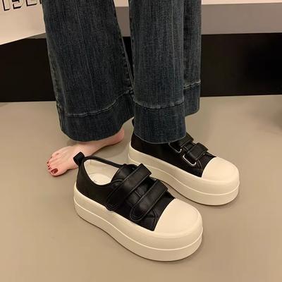 2025 новые белые туфли на высокой платформе женские весенне-летние туфли на липучках, универсальная спортивная и повседневная обувь