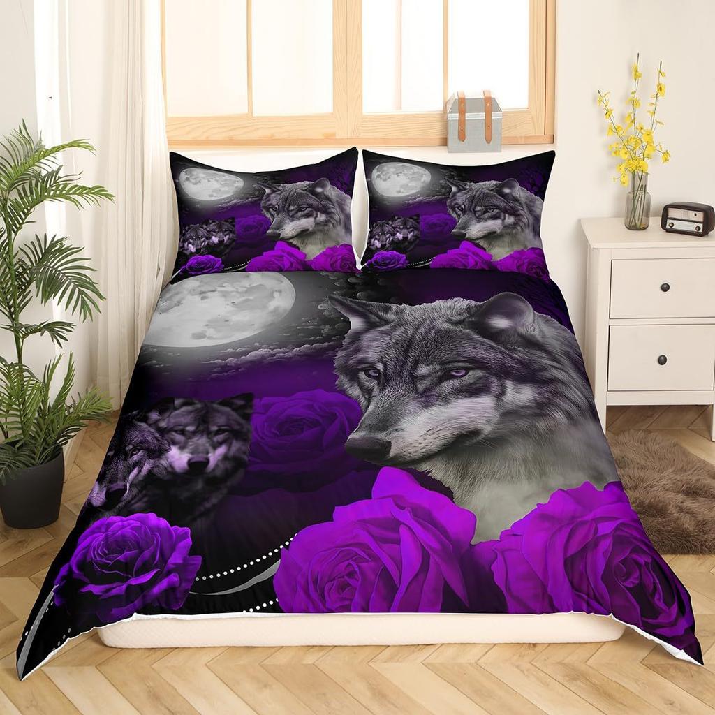 Wolf Starry Sky Forest Printed Duvet Set Bedding Set For Bedroom Three-piece Set