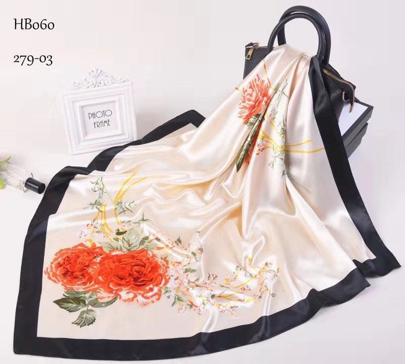 [BYSIFA] New Blue Pure Silk Satin Scarf Shawl Women Brand Floral Design Large Square Scarves Elegant Muslim Ladies Head Scarf