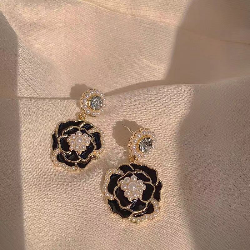Серьги-цветы из серебра S925 с жемчугом и камнем для женщин