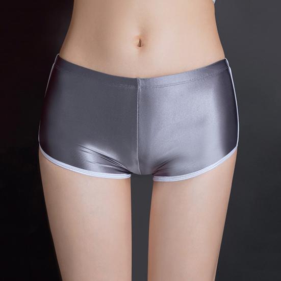 Women Underpants Smooth Ice Silk Solid Color Mid Waist Moisture-wicking Slim Fit High Elasticity Daily Wear Lady Boxers