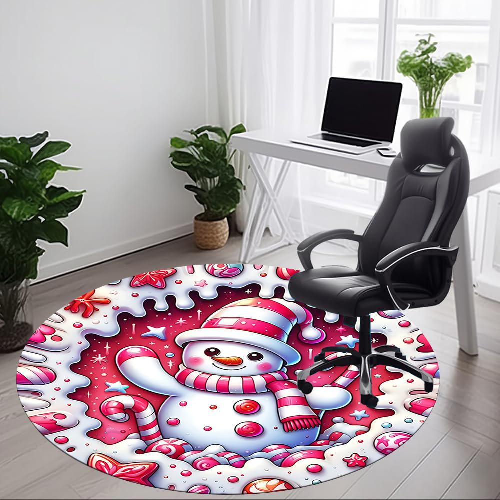 1pc Candyland Snowman Chair Carpet for Office Non-Slip, Machine Washable Rug for Office, Room - Holiday Decor, Machine Made yy251016179