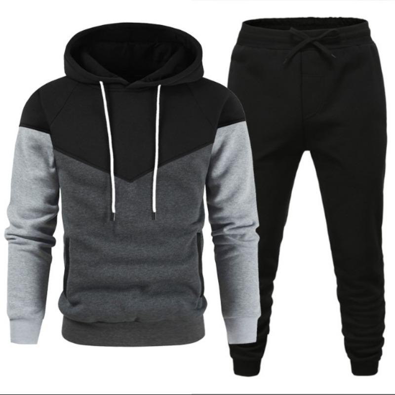 Men's Hoodie Youth Fashion Sweatsuit Leisure Sports Splicing Contrasting Color Sport Wear Set