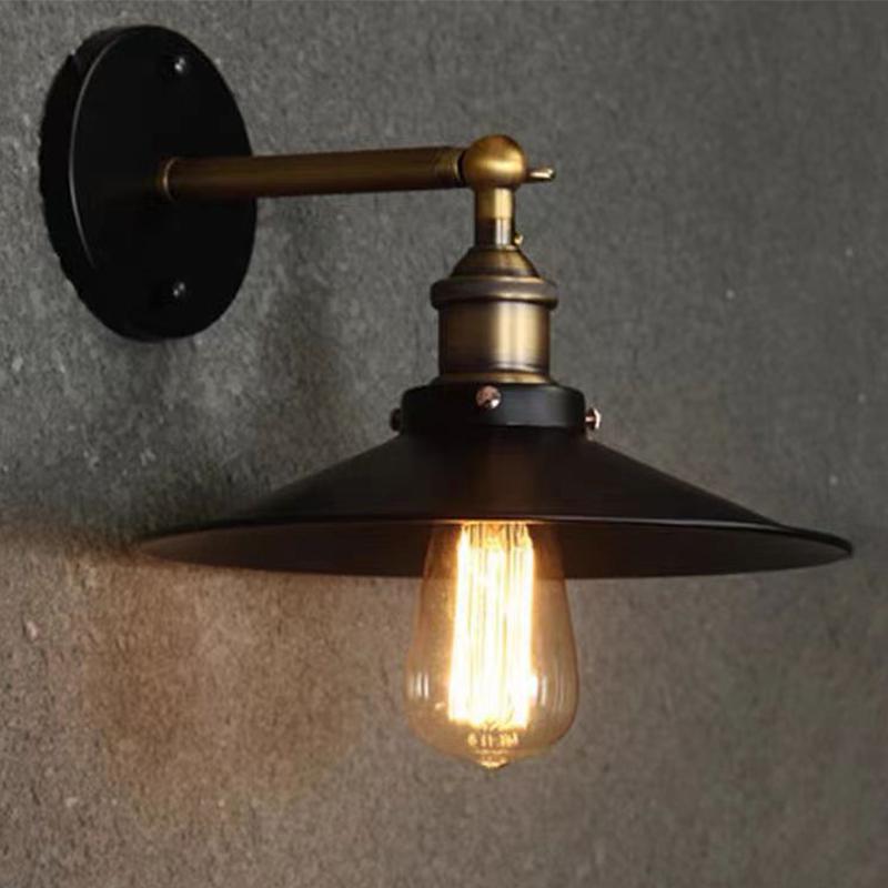 American Style Rural Retro Industrial Style Wall Lamp Iron Bedside Wall Light Staircase Creative Small Black Umbrella Sconce E27