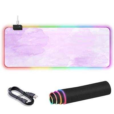Большой игровой коврик для мыши с 12 RGB-подсветками, водонепроницаемой резиновой поверхностью, эластичным покрытием, нескользящим основанием, 800x300x4 мм. (Фиолетовая туманность)