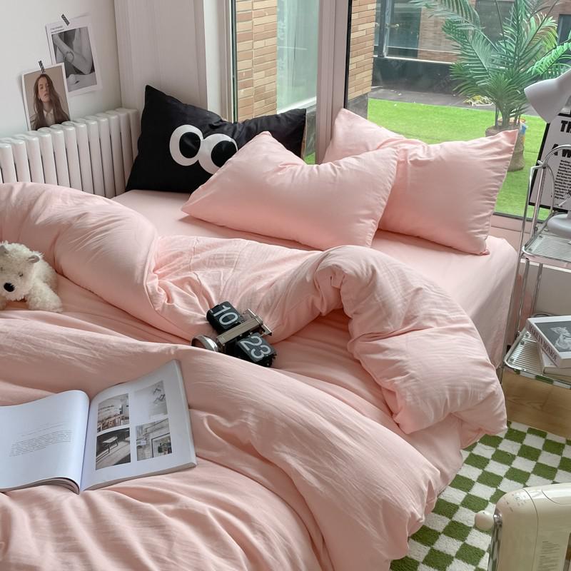 Однотонный Комплект Пододеяльника из Мягкой Микрофибры с Эффектом Стирки 4 Предмета на Двуспальную/Полуторную/Королевскую Кровать с Застежкой-Молнией 1 Пододеяльник 1 Простыня 2 Наволочки