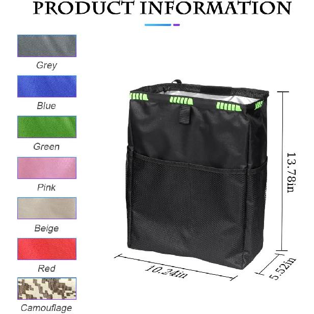 Fekey&JF Hanging Car Trash Can, Waterproof Leakproof Oxford Auto Garbage Bag With Storage Pockets, Vehicle Multi-Use Organizer For Outdoor Traveling,