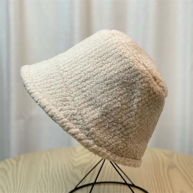 Lamb wool face-slimming fisherman hat for women, autumn and winter versatile, plush, cute, warm, adjustable bucket hat
