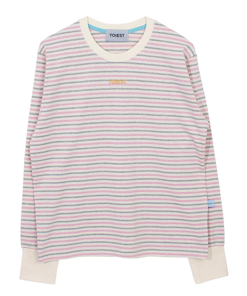 TOIEST Striped Long Sleeve T-Shirt Gray