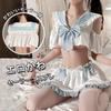 Sailor Clothes Cosplay Sexy Erotic Extreme Costume Erotic Exposure Women Short Sleeves JK Cute Ribbon Small Breasts Micro Mini Skirt Light Blue White