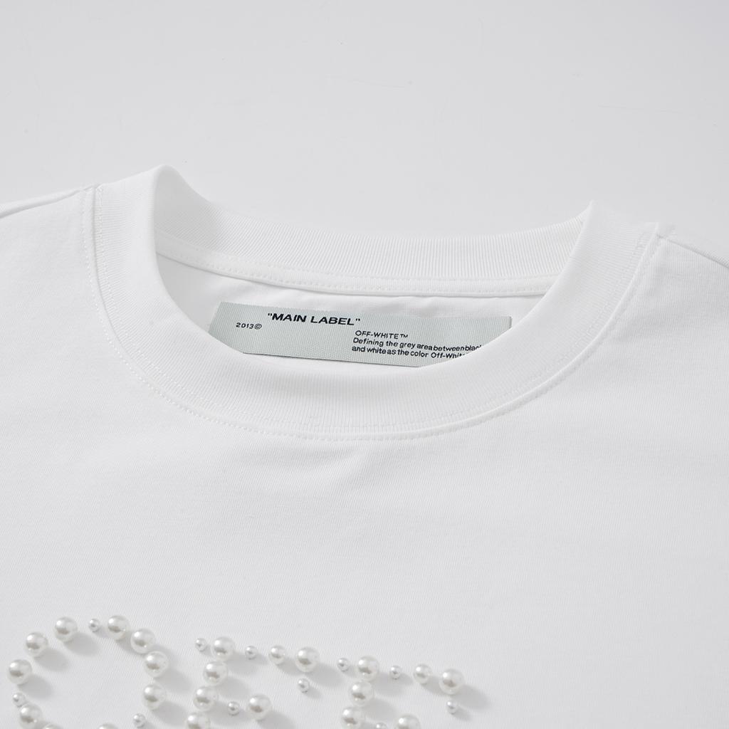 Short-sleeved T-shirt with Arrow Trendy Brand Letter Embroidery and Pearl Loose Fit