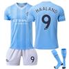 Manchester City 23/24 Home Football Jersey 17 De Bruyne 9 Haaland 10 Grealish Blue Match Edition with Socks