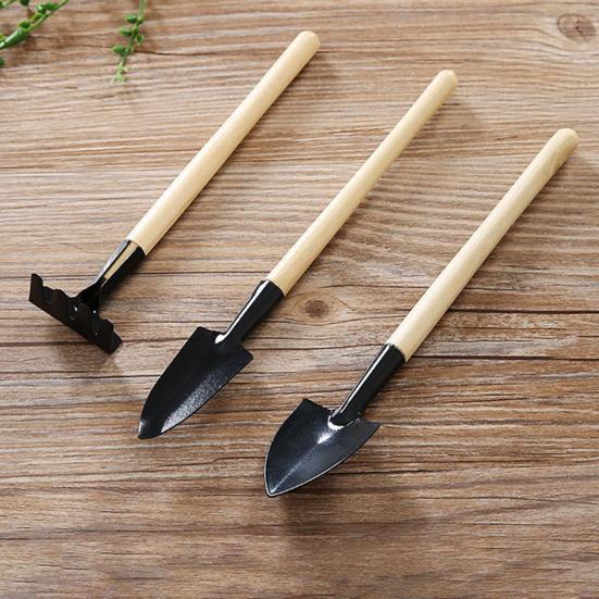 2 Sets Mini Gardening Tools Kids Metal Trowel with Wooden Handle Mini Rake And Shovel for Loosening Soil Transplanting Office Home Potted Plants