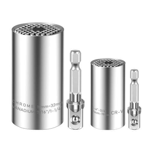 Spurtar Universal Socket Set of 2 (11-32mm & 7-19mm) with Adapters, Versatile Socket for Maintenance and Repair, 54 Steel Pins, Compatible with Impact