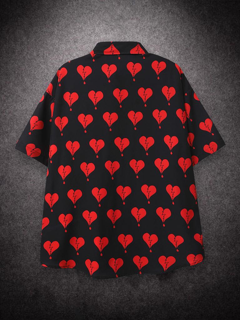 Свободная свободная рубашка с коротким рукавом и принтом разбитого сердца, Гавайская пляжная летняя мужская рубашка, студенческая пара, повседневная мужская одежда