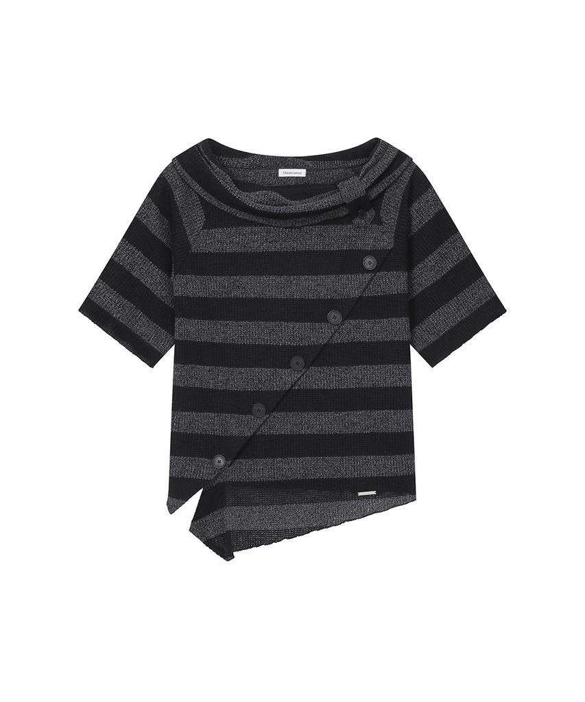 MISEKI SEOUL Diagonal Crochet Knit Top Stripe