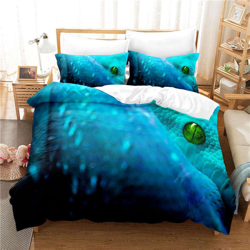 Snake Duvet Cover 3D Reptile Print Bedding Set Queen Size For Kids Adults Living Room Decor Green Snake Cobra Comforter Cover