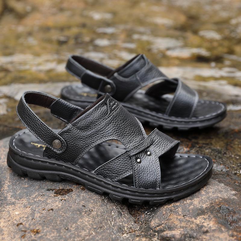 Мужские летние сандалии, новые шлепанцы, мягкая резиновая подошва, модная обувь, первый слой коровьей кожи, модная кожаная повседневная пляжная обувь