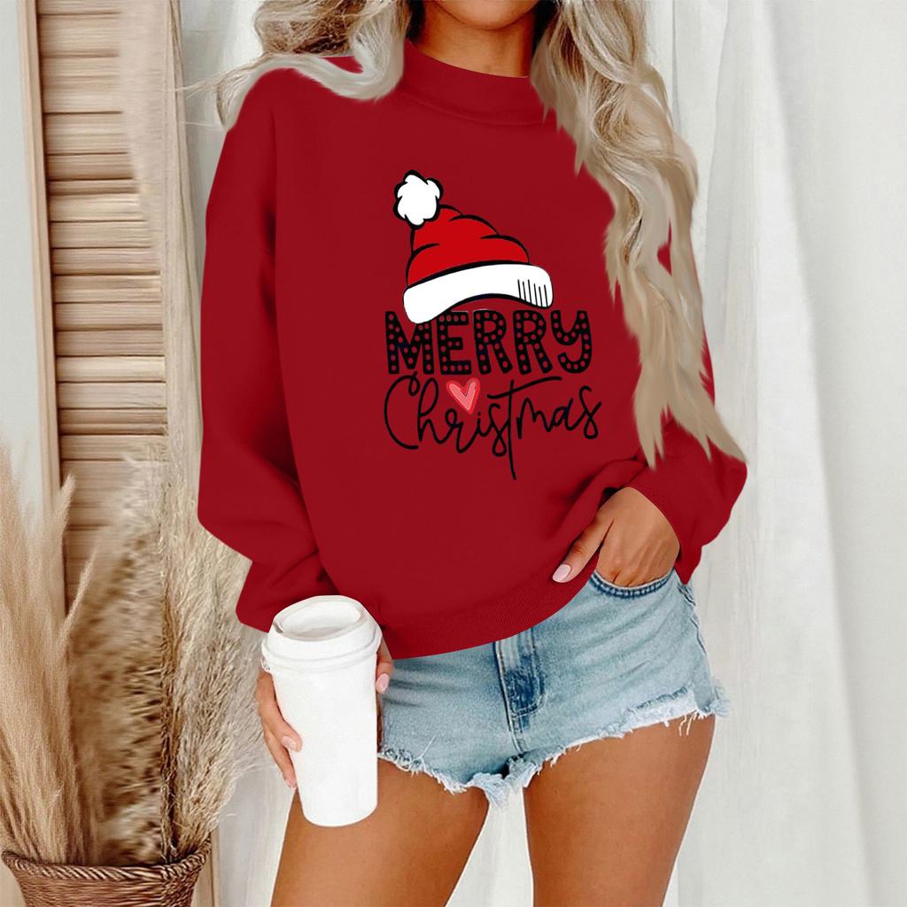 Женский повседневный модный свитшот с круглым вырезом и длинными рукавами с рождественским принтом