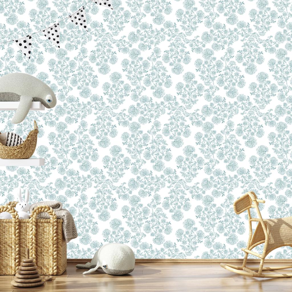 Wallpaper Flowers white and light gray, soft shapes 50x1000