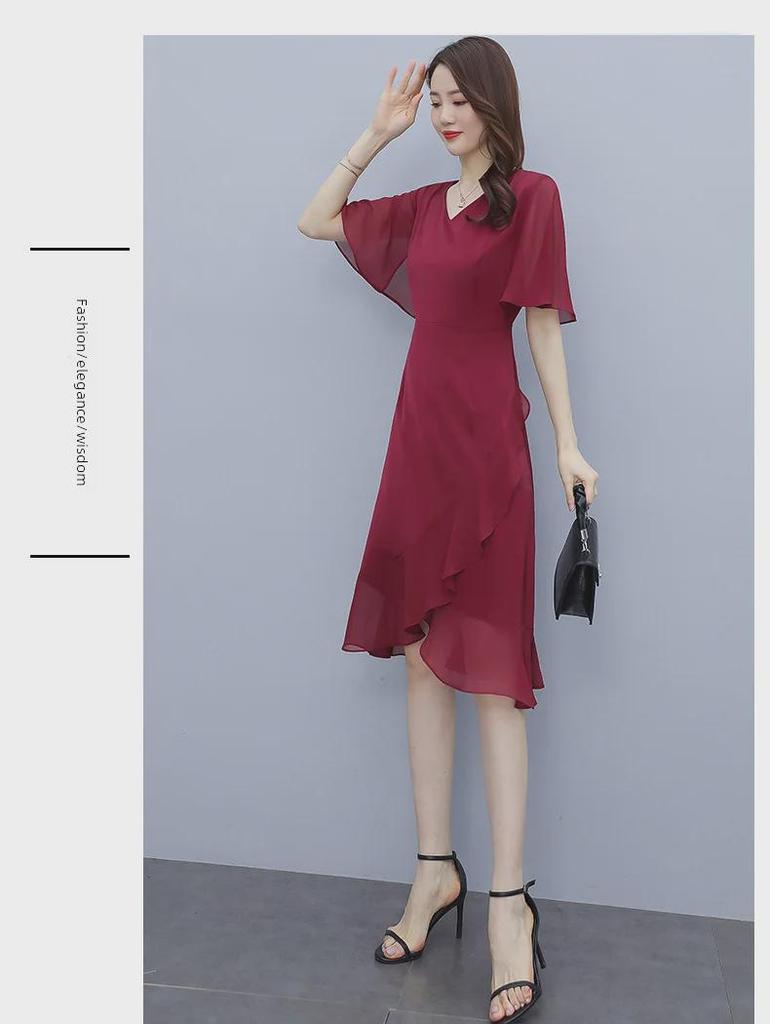 Elegant Summer 2021 Satin & Chiffon Long Dress