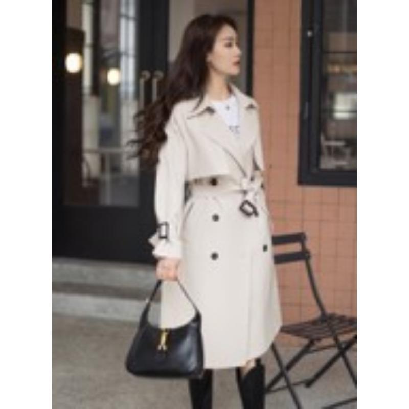 Ветровка выше колена женская весна и осень новый стиль двубортное пальто средней длины свободного покроя корейский стиль