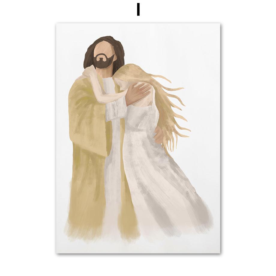 Настенные художественные принты, картина на холсте, портрет Иисуса Христа, Дева Мария, акварель, плакат на скандинавскую тему, настенные панно для декора гостиной