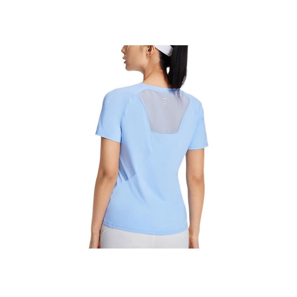 Li Ning Training Series Solid Color Round Neck Pullover Short Sleeve T-Shirt Women Tops Snow-Blue ATSSA12-3