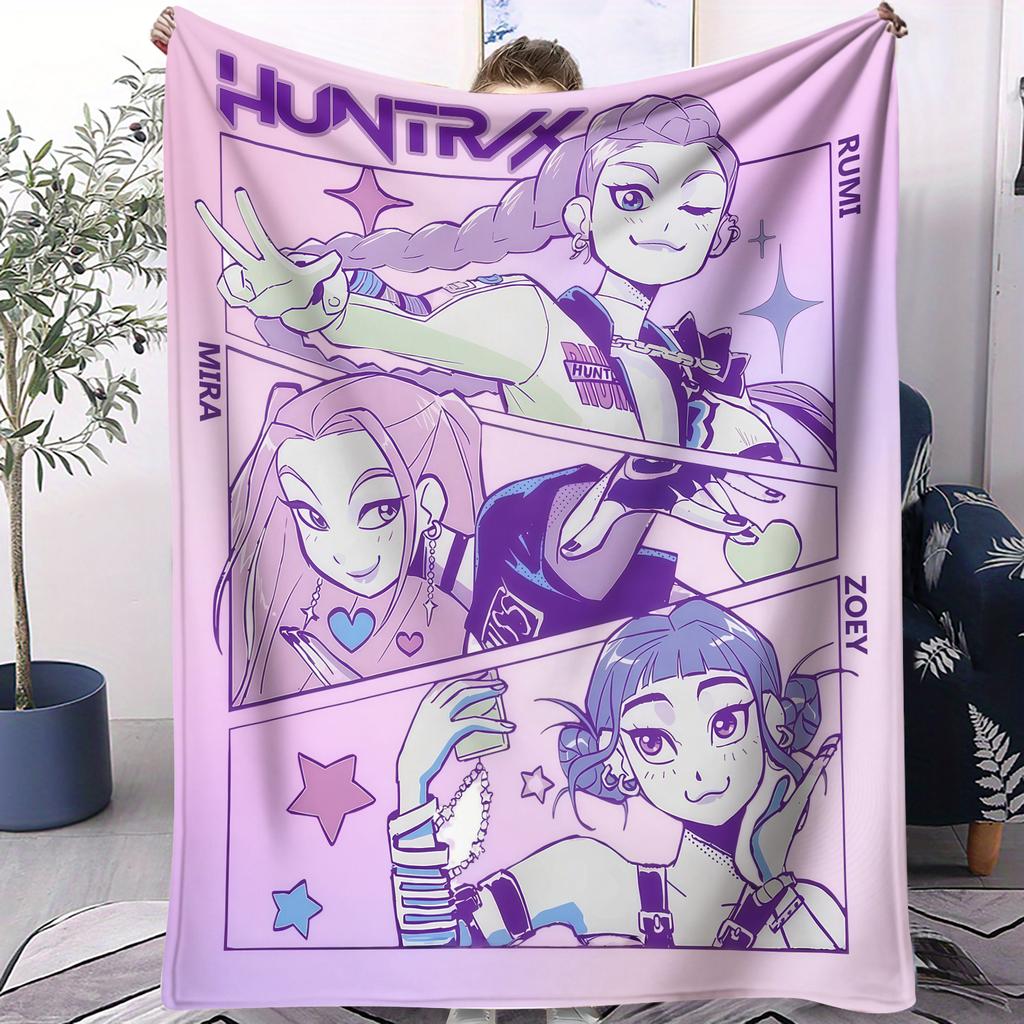 KPop Demon Hunters Printed Blanket Girls Boys Plush Throw Blanket Sofa Blankets Warm Birthday Gifts For Girls Huntrix Blankets