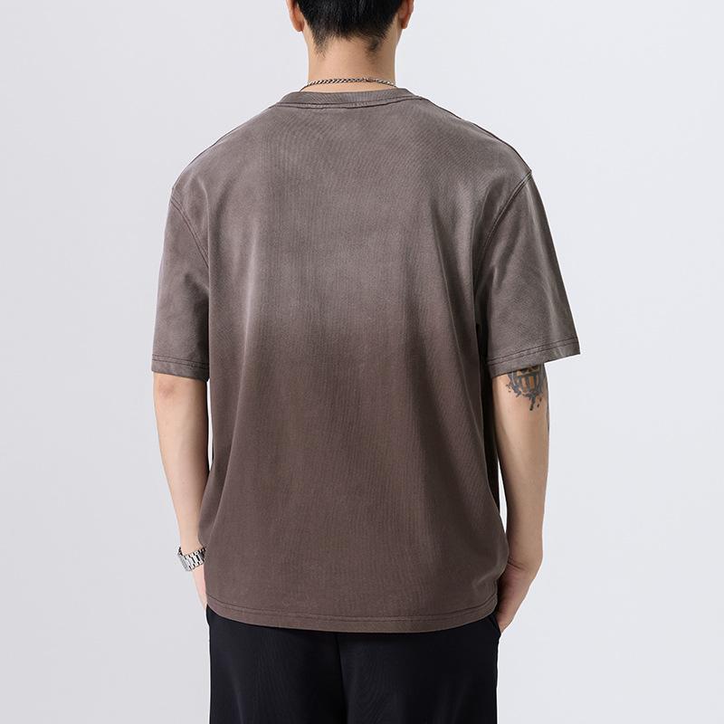 Новая Тяжелая Градиентная Футболка с Коротким Рукавом для Весны и Лета Американская Футболка Короткая Рубашка