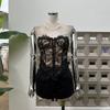 Кружевной корсет, сетчатый топ без рукавов, элегантная кружевная майка на пуговицах для леди