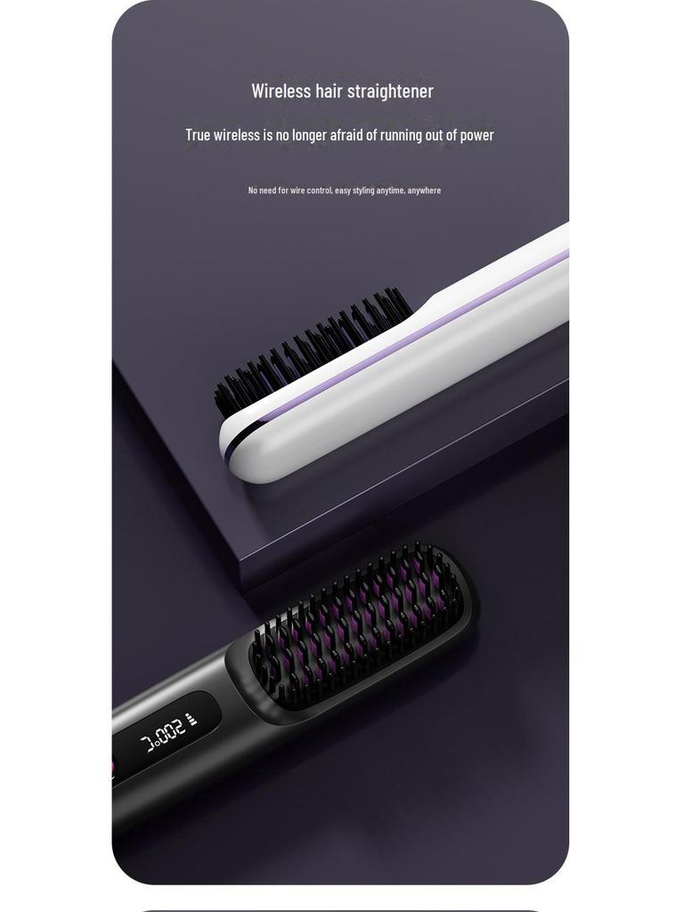 Portable Wireless Mini Electric Hair Straightener Comb with Fast Ceramic Heating