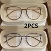 2Pcs Round Glasses Frame Myopia Women Prescription Eyeglasses Anti-Blue Light Ultra-Light Fashion Eyewears