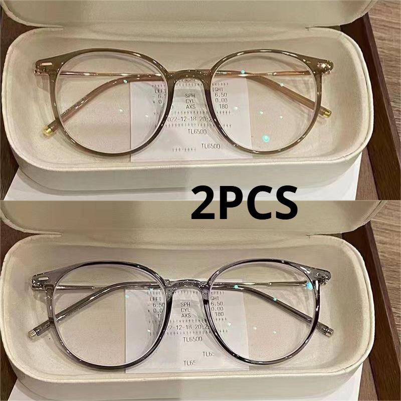2Pcs Round Glasses Frame Myopia Women Prescription Eyeglasses Anti-Blue Light Ultra-Light Fashion Eyewears