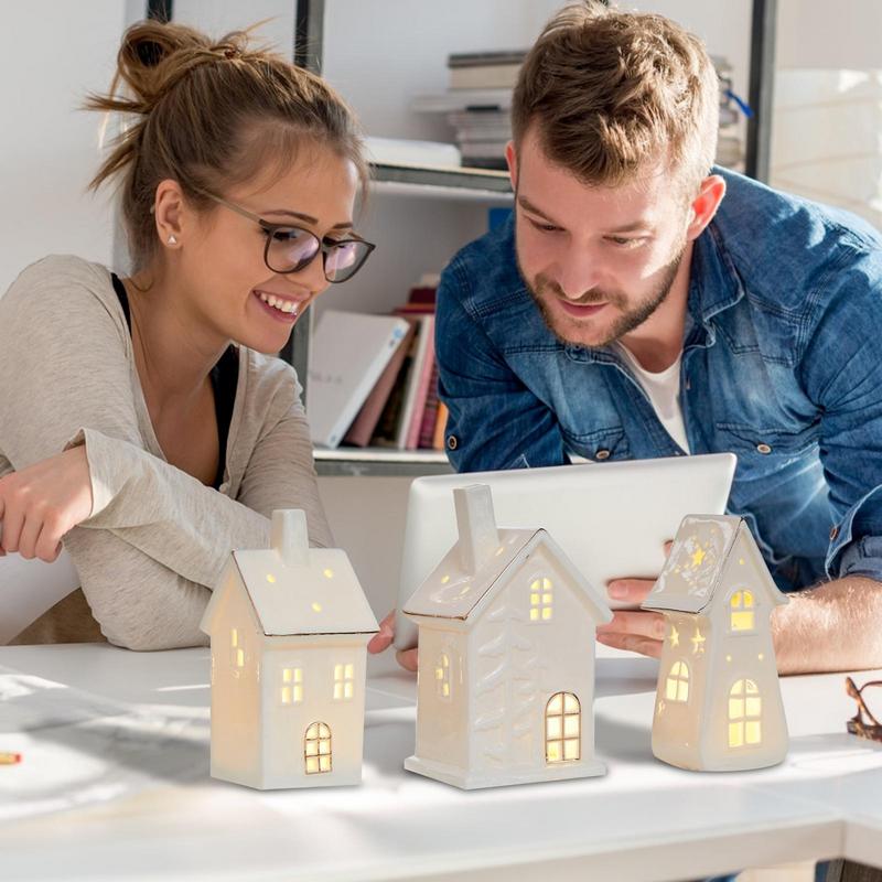 Керамический Рождественский Домик Деревня Украшение Светодиодная Подсветка Рождественская Елка Коттедж Настольные Домашние Украшения Рождественская Лампа Декор Комнаты