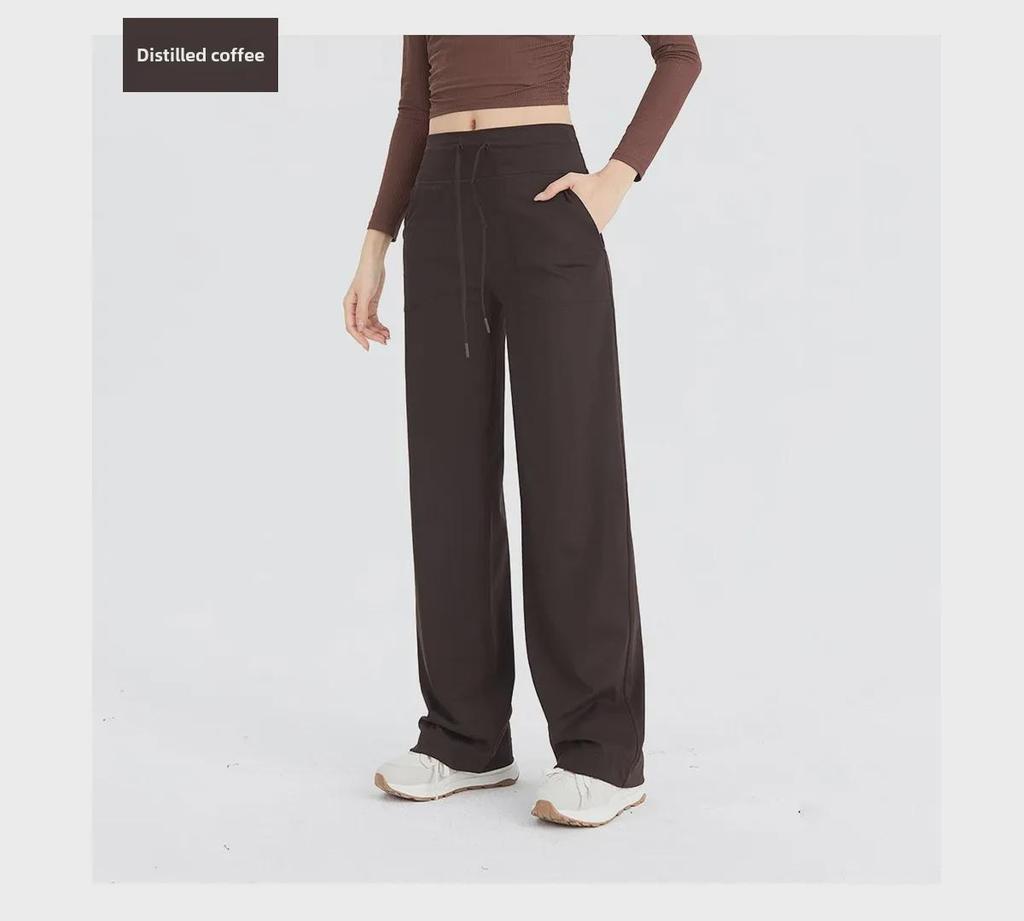 Женские широкие брюки для йоги телесного цвета с высокой талией и шнурком — дышащие, свободный крой для фитнеса