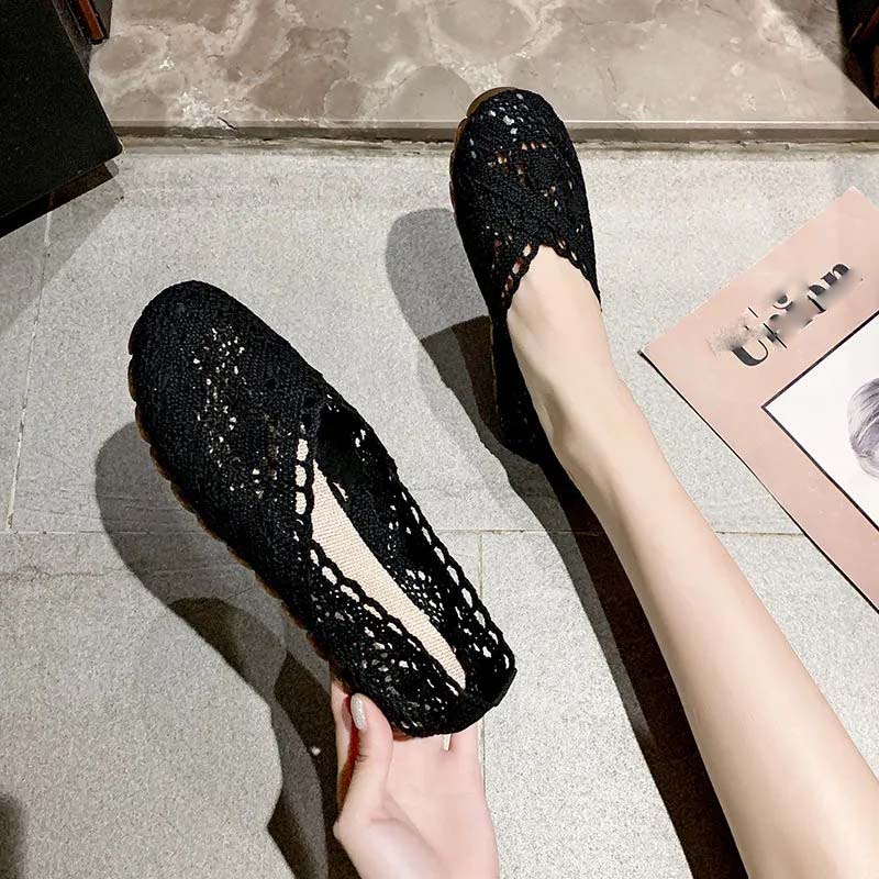 Обувь с сеткой Дышащие сандалии с сеткой Женская тканевая обувь Туфли на мягкой подошве на плоской подошве Винтажный дизайн с вырезами Простой повседневный стиль Весна Лето