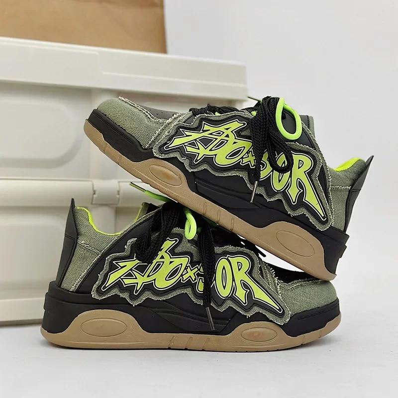 Men's Designer Shoes Chunky Sneakers Two-tone Lace Up Casual Shoes for Men Fashion Student Vulcanized Zapatillas Hombre