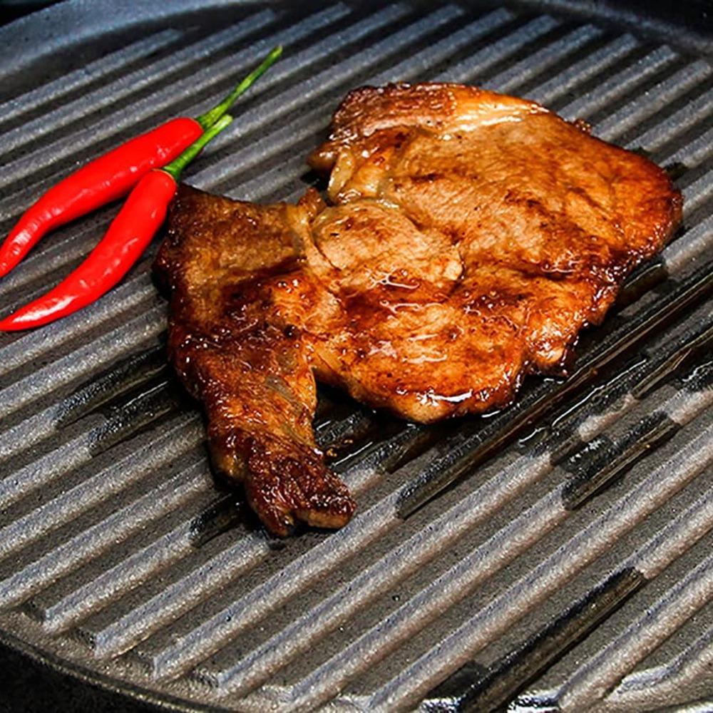 Ribbed Surface Grill Pan Round Flat Bottom Barbecue Pan Thickened Stovetop Griddle Barbecue Steak