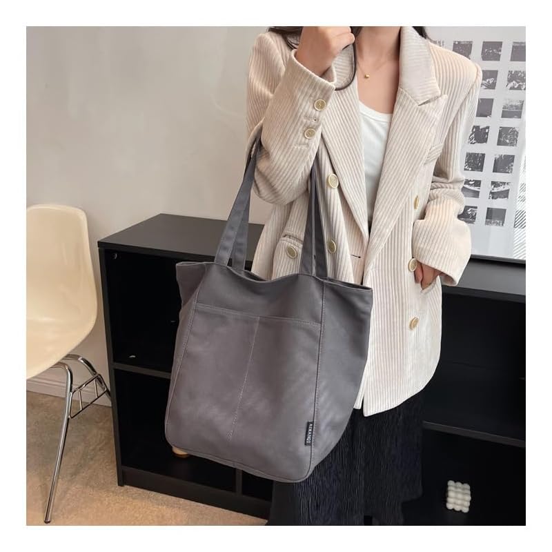 [Xpass] Tote Bag Canvas A4 Canvas Tote Canvas Ladies Men's Plain Color With Zipper Has an Inside Pocket Bg102gry
